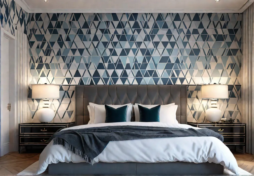 Bold geometric wallpaper design with overlapping triangles and rectangles in vibrant colorsfeat