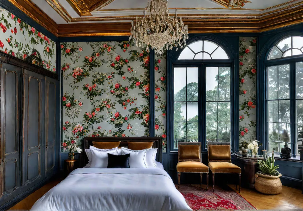 Floral paradise Lush blooming wallpaper adorns the walls creating a serene andfeat