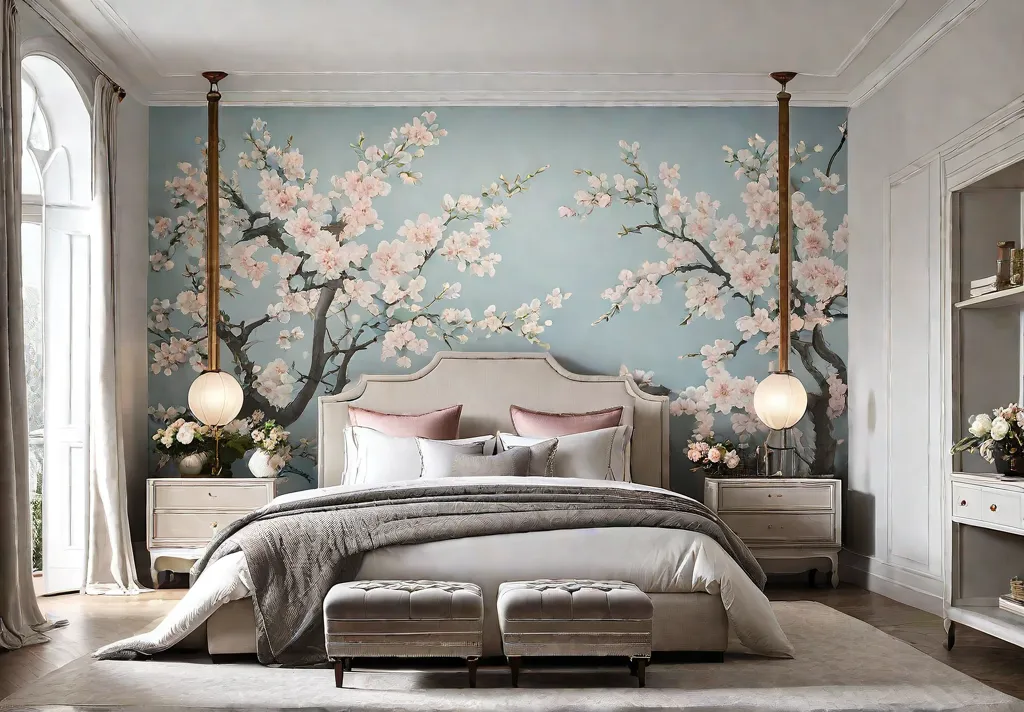 Serene floral wallpaper in soft pastel tones creating a calming and invitingfeat
