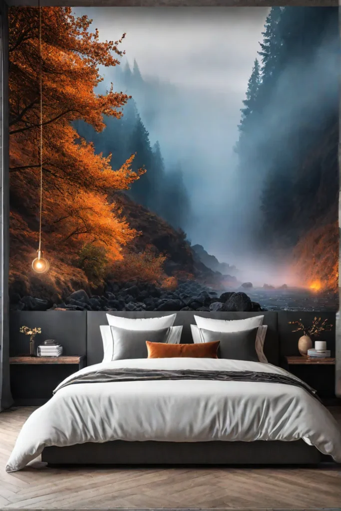 abstract wall mural with fluid paintlike brushstrokes in earthy tones