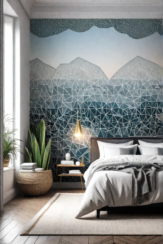 ecofriendly wallpaper with playful handdrawn pattern of geometric shapes and organic elements