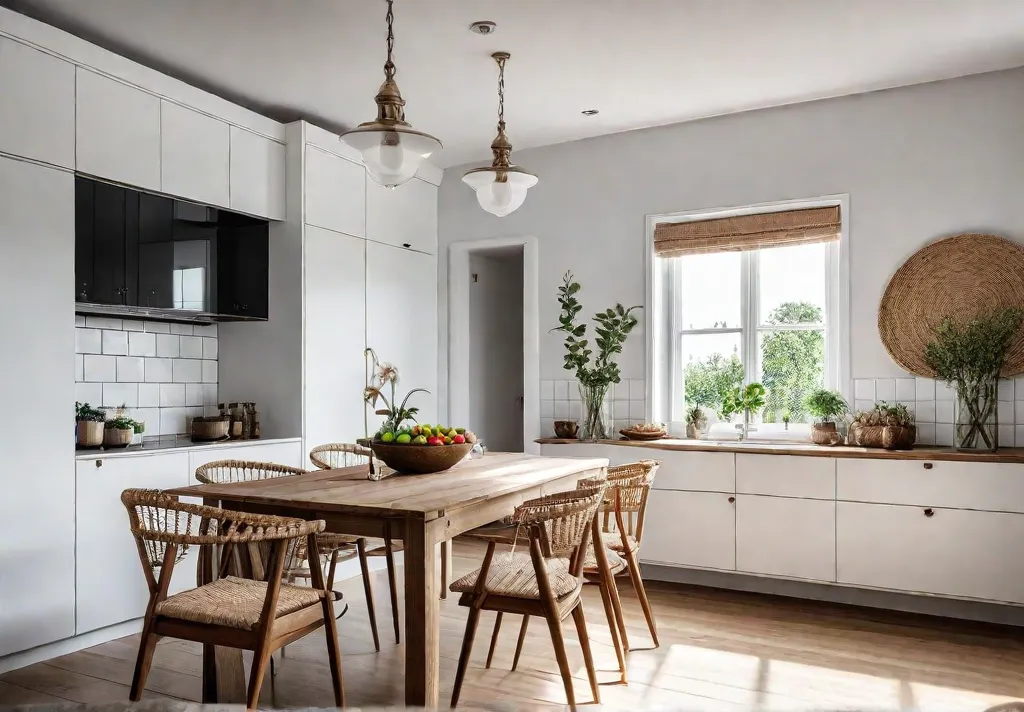 A Scandinavian kitchen bathed in soft natural light with white walls andfeat