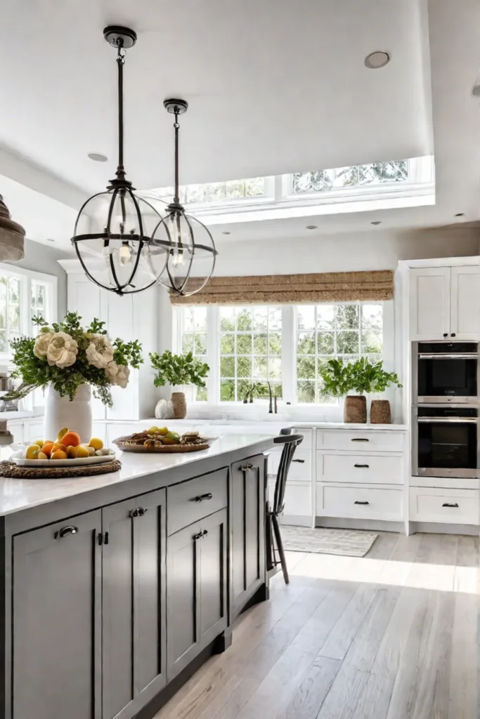 A bright and airy farmhouse kitchen with white shakerstyle cabinets a farmhouseinspired