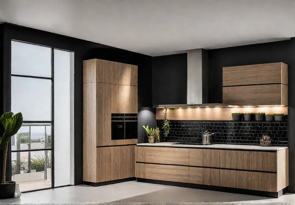 A contemporary kitchen featuring a pullout pantry system with sleek vertical storagefeat