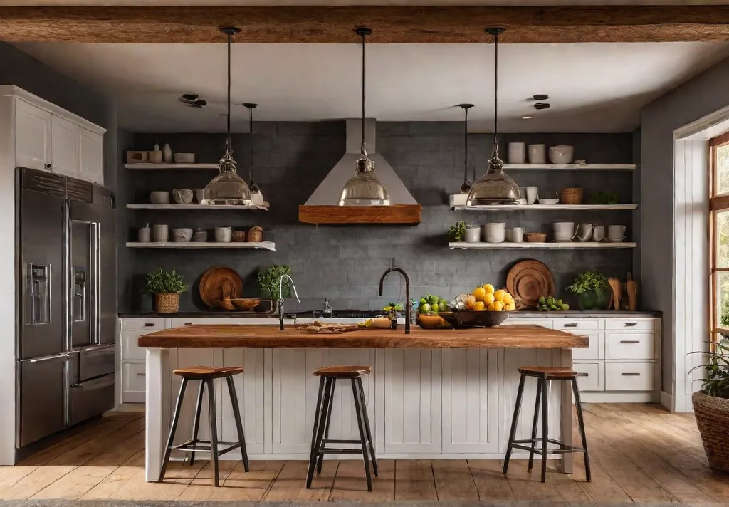 A cozy farmhouse kitchen with warm wood cabinets and a large islandfeat