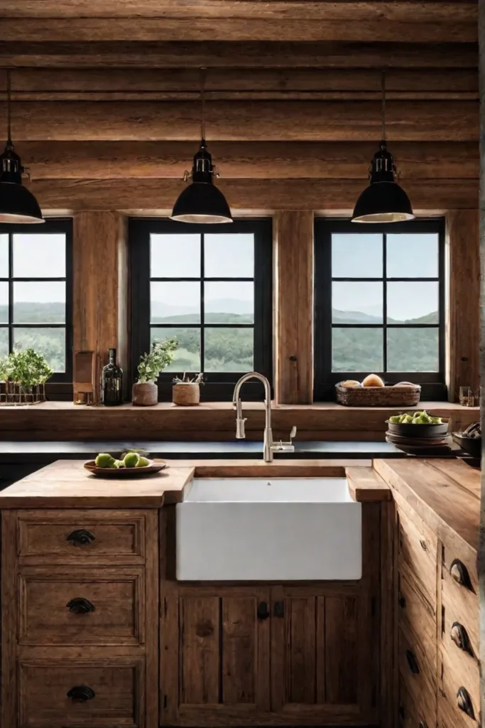 A cozy farmhouse kitchen with white shiplap walls a deep farmhouse sink