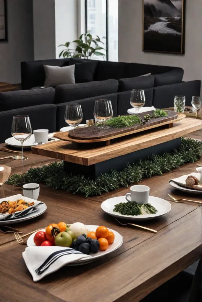 A dining table with a builtin lazy susan transforming the dining experience