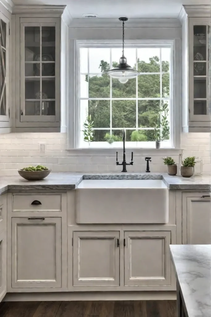 A farmhouse kitchen that seamlessly blends traditional and modern elements featuring a