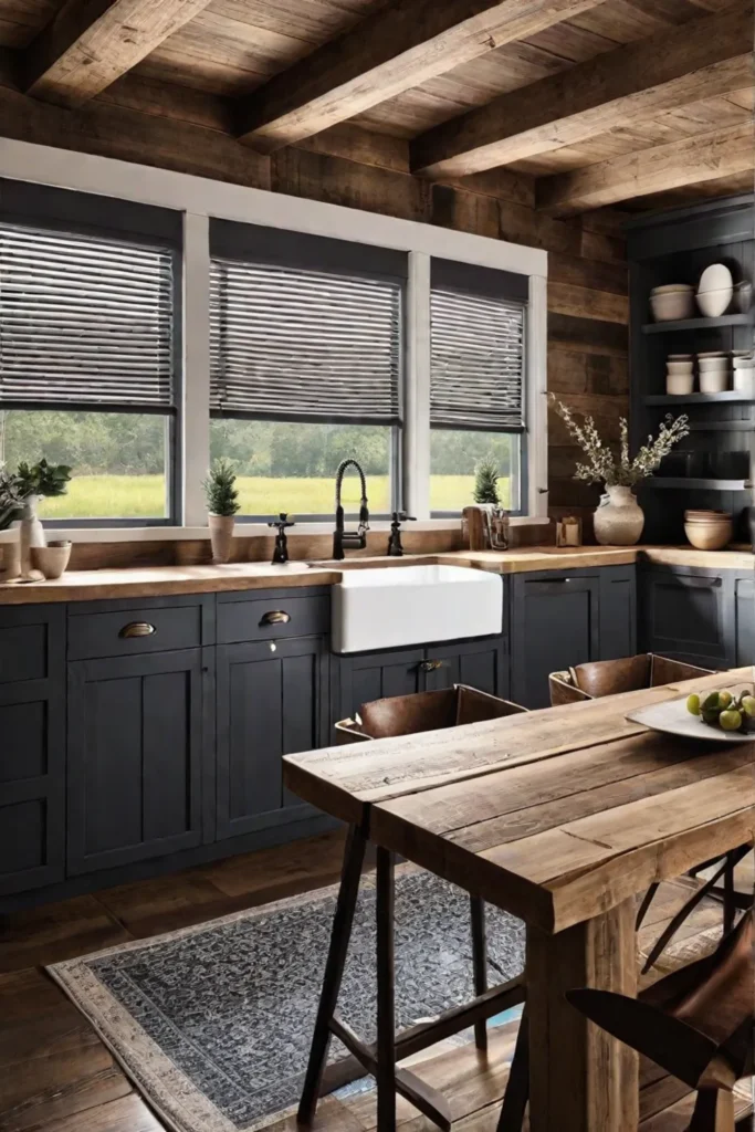 A farmhouse kitchen with a shiplap accent wall a farmhouse sink and