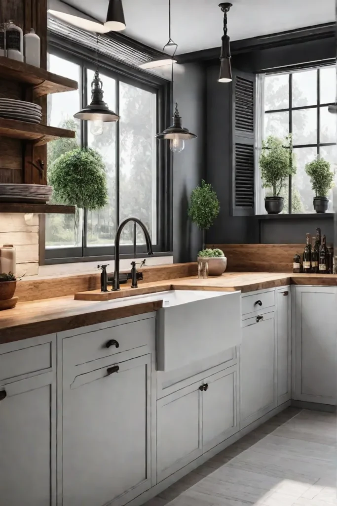 A farmhouseinspired kitchen with a blend of modern and traditional design features