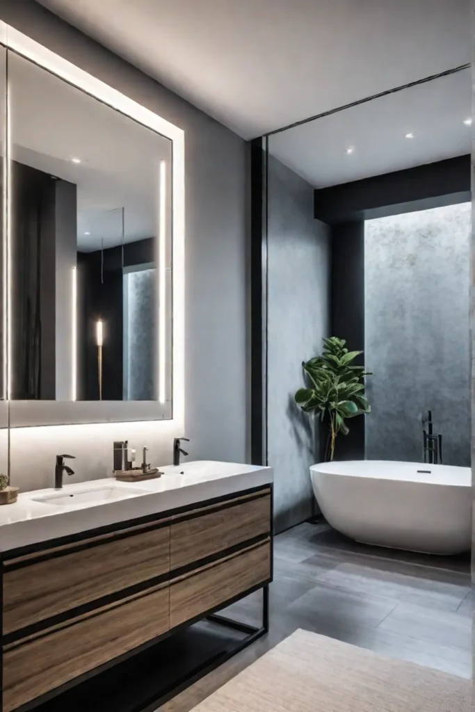 A holistic sustainable bathroom with watersaving fixtures energyefficient lighting and natural materials