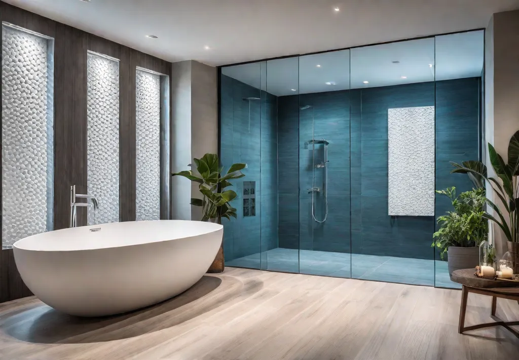 A luxurious bathroom with a spalike ambiance featuring large format mattefinish porcelainfeat