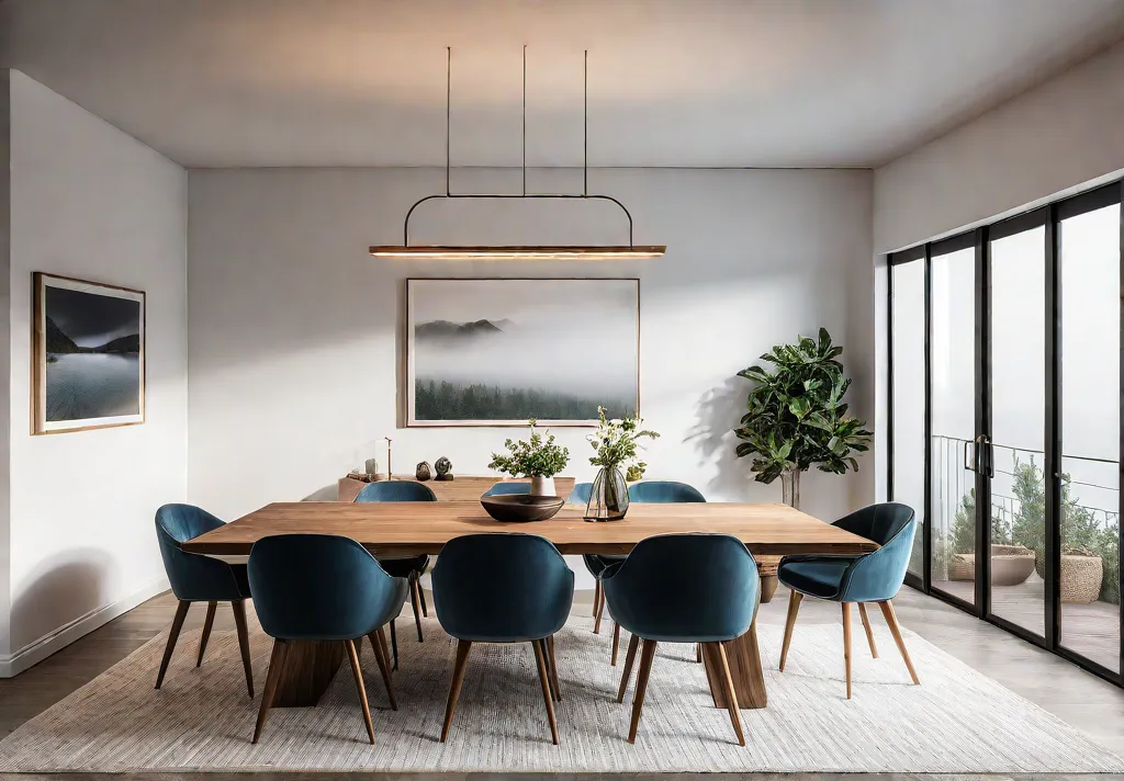 A minimalist rectangular wooden dining table with clean lines and a sleekfeat