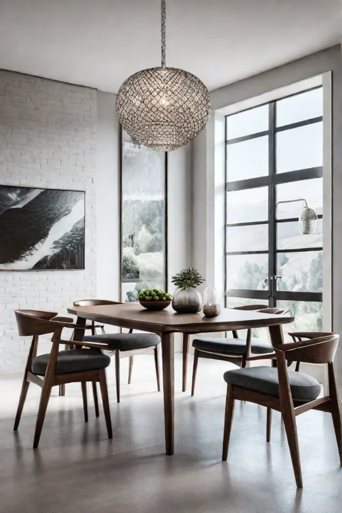 A modern dining table with a bold geometric design and a striking