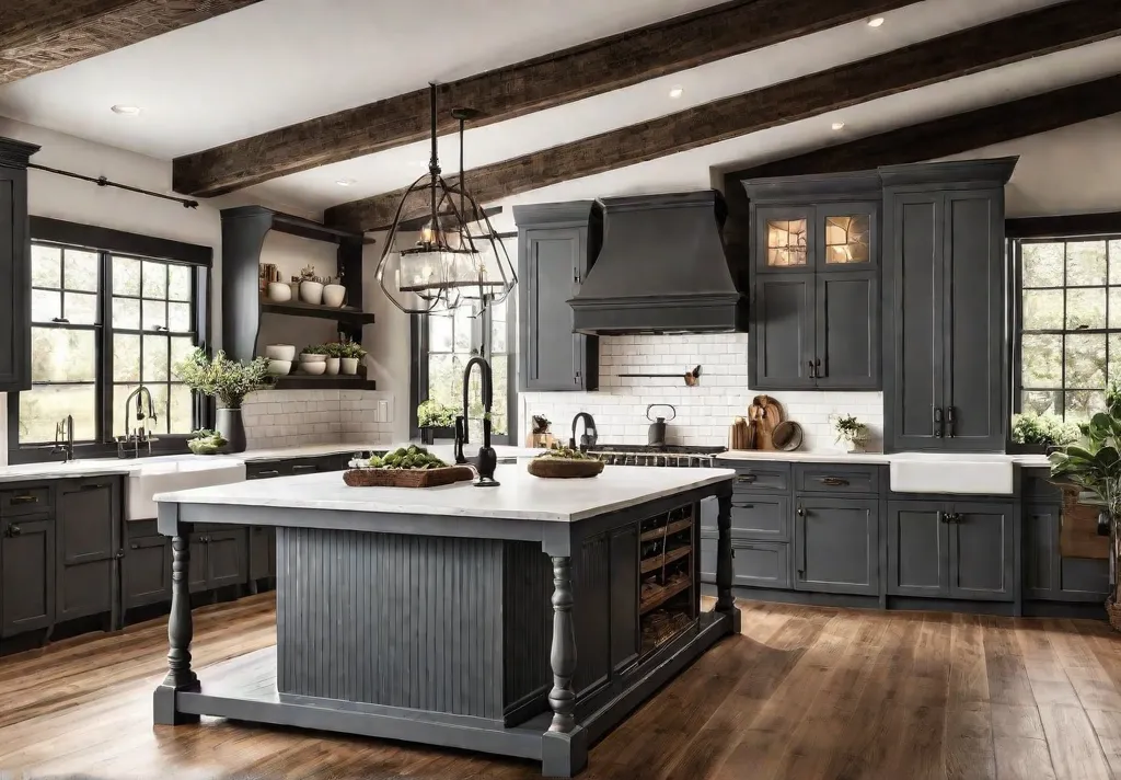 A rustic farmhouse kitchen with a shiplap backsplash featuring natural wood accentsfeat