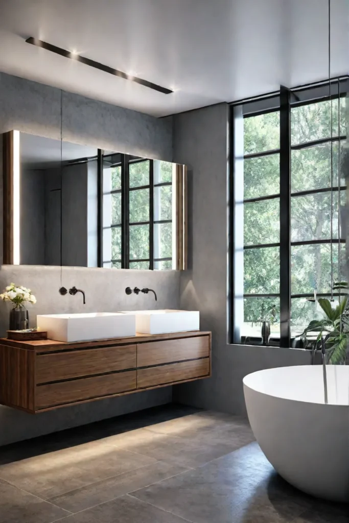 A sustainable bathroom designed for relaxation and rejuvenation with natural elements and