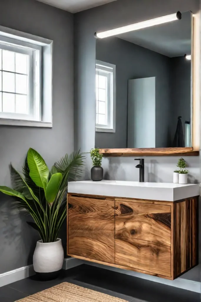 A sustainable bathroom with a liveedge wood vanity embracing the beauty of
