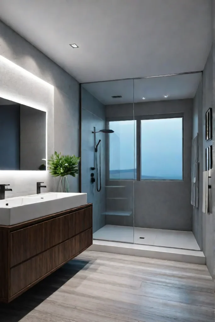 A sustainable bathroom with motionsensor lighting and energyefficient appliances