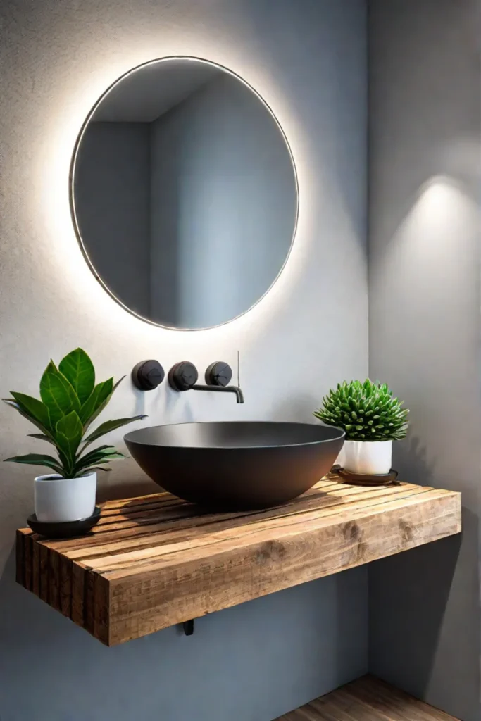 A sustainable bathroom with natural cleaning products and plants for a healthier