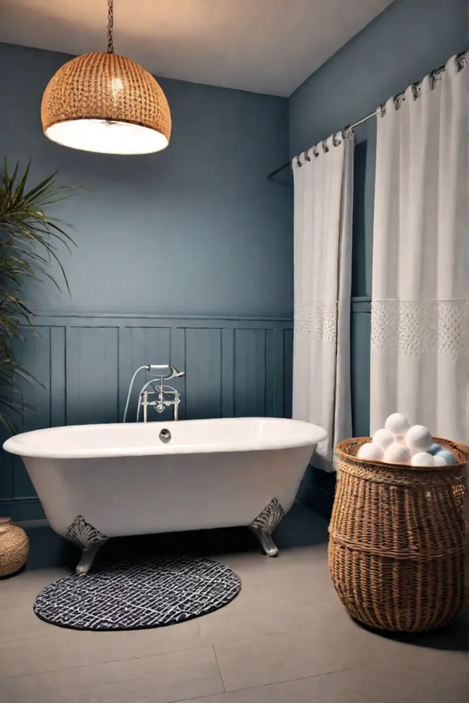 A vintagestyle bathtub with cozy bath accessories for a relaxing atmosphere