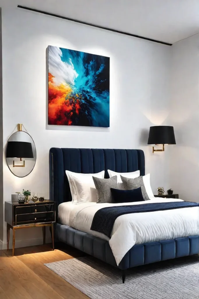 Abstract wall art in a chic bedroom