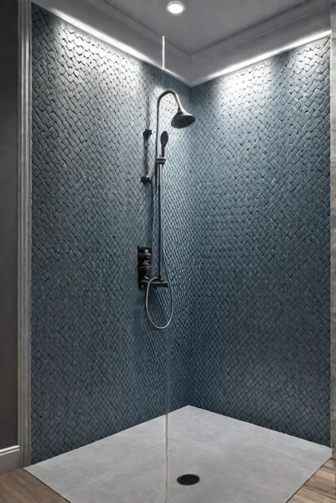Accent tiles strategically placed in a small shower 1