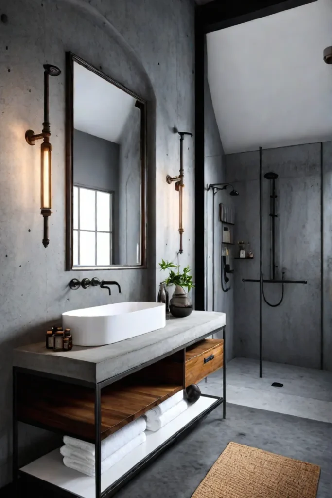 An industrialstyle bathroom with accessible features and modern design