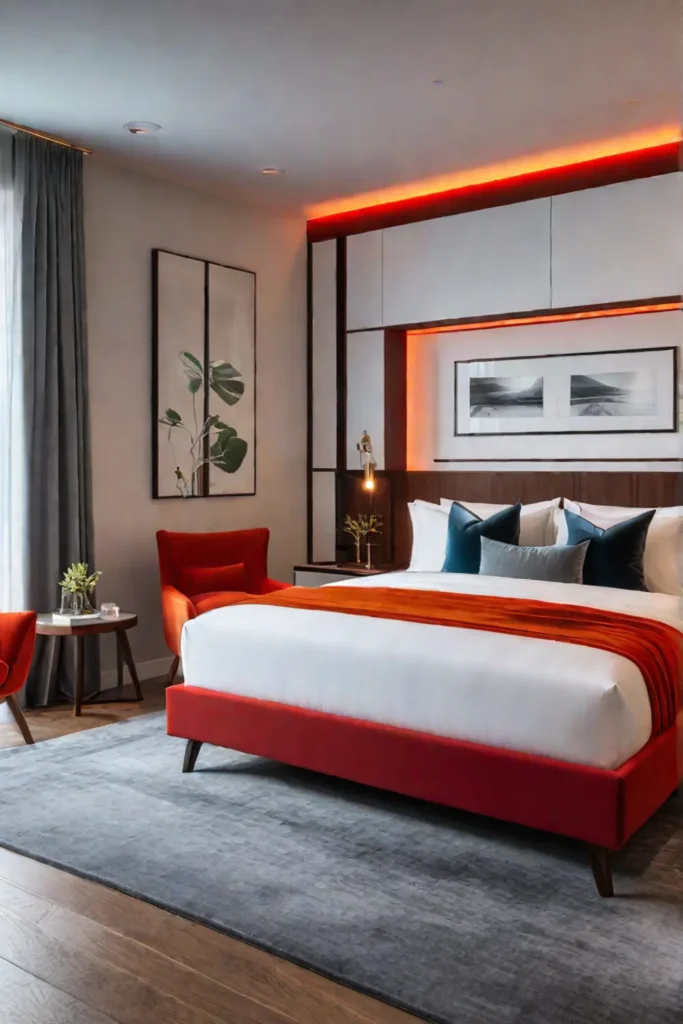 Aries bedroom decor with bold colors and modern furniture