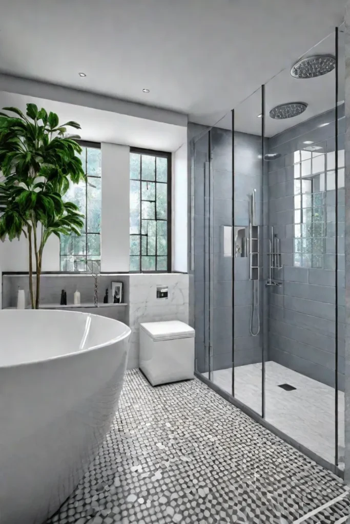 Bathroom design software with 3D shower rendering and customizable tile options