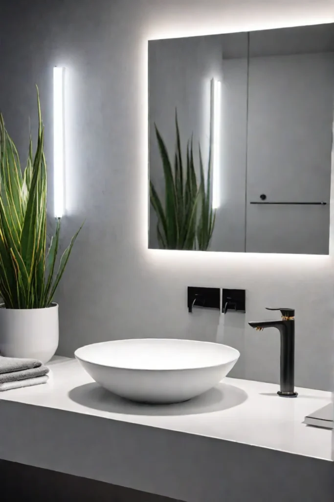 Bathroom with automated faucets and a vessel sink