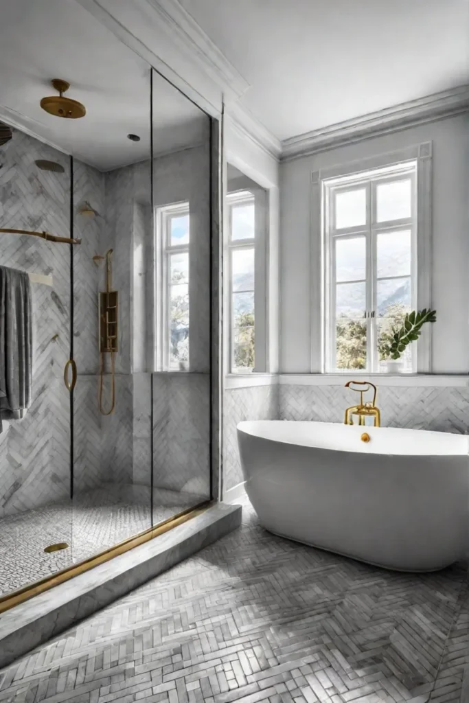 Bathroom with herringbone tile shower
