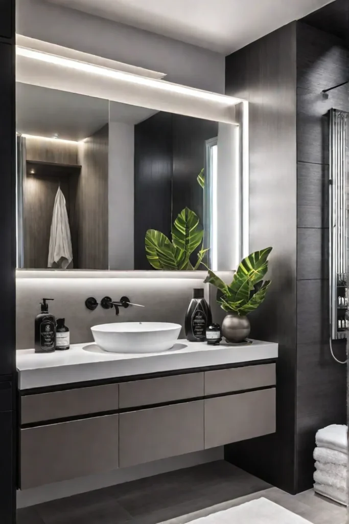 Bathroom with open shelving for storage and decoration