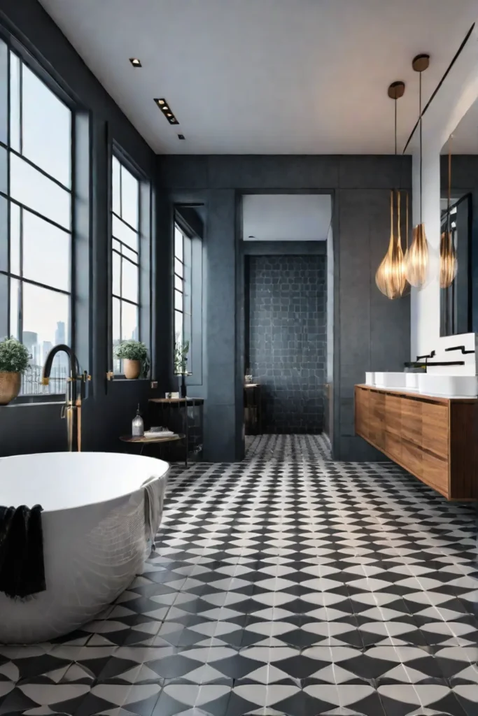 Bathroom design with mixed patterned tiles