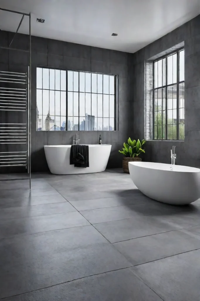 Bathroom design with textured concrete tiles