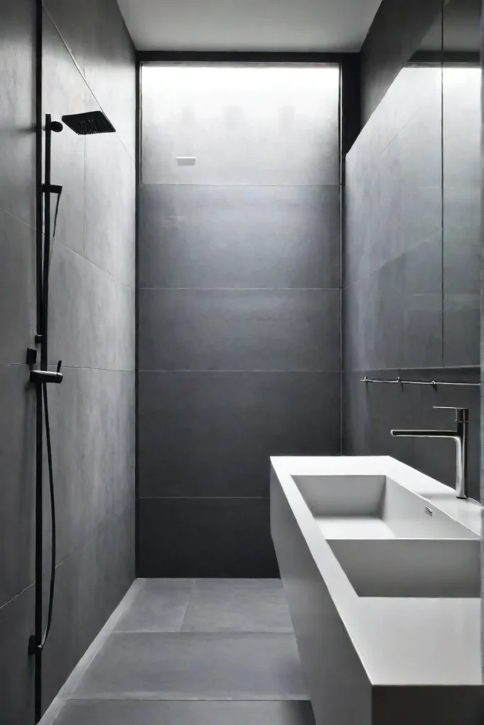 Bathroom with wallmounted sink and rain showerhead