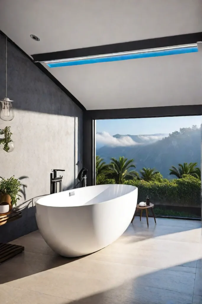 Bathtub under a skylight in a tranquil bathroom