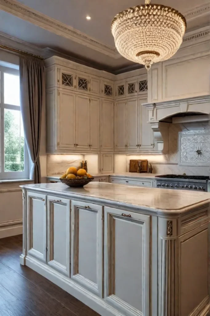 Beadedinset kitchen cabinets in a refined traditional kitchen