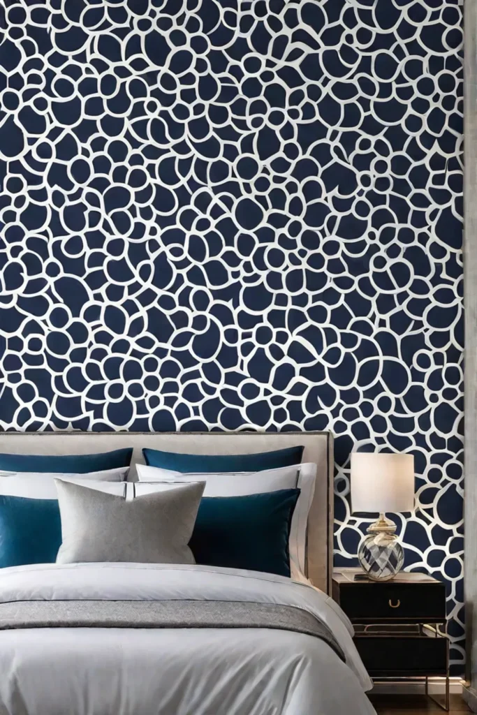 Bedroom featuring a trendy peelandstick wallpaper accent
