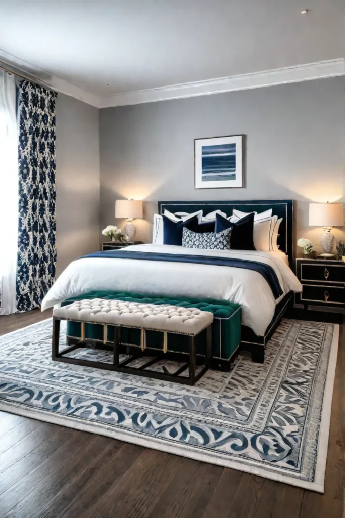 Bedroom with an eclectic mix of patterns and textures