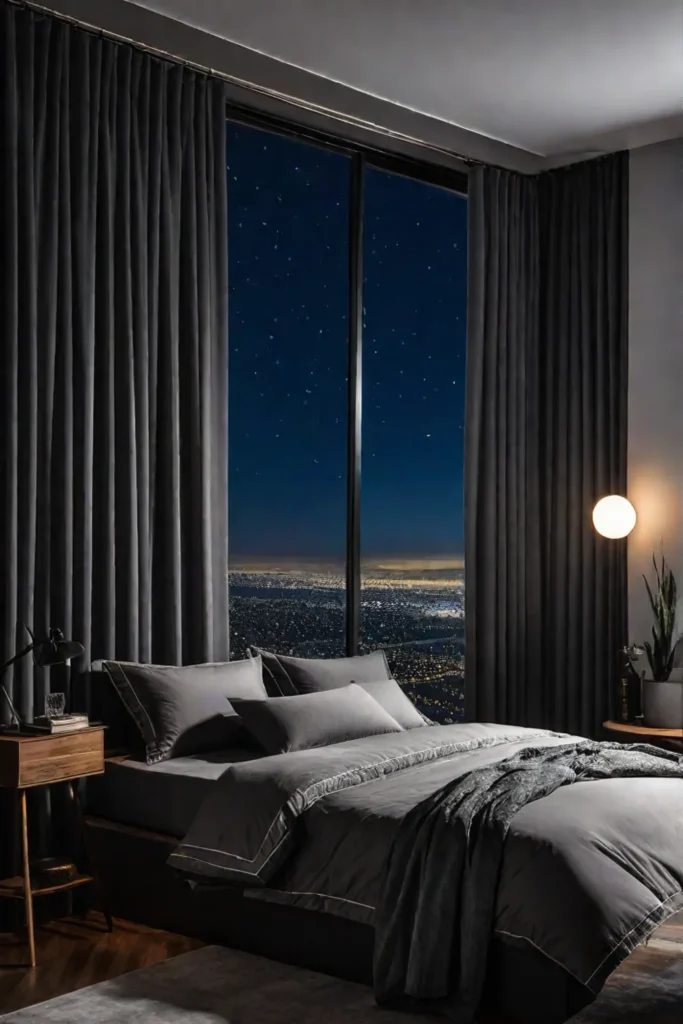 Bedroom with blackout curtains for optimal sleep