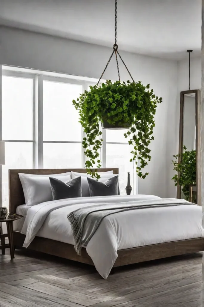 Bedroom with hanging planter