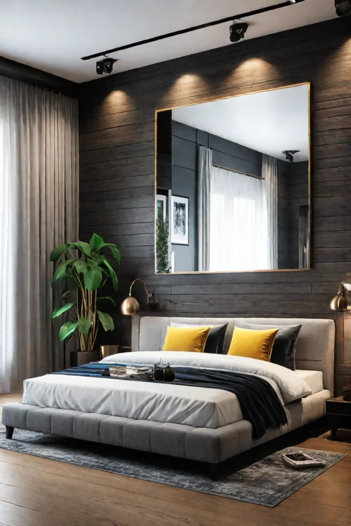 Bedroom with large decorative mirrors
