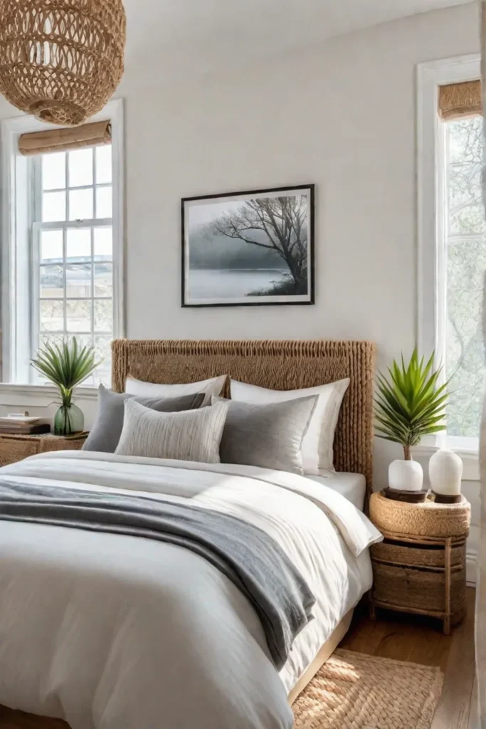 Bedroom with natural textures and warm beige walls