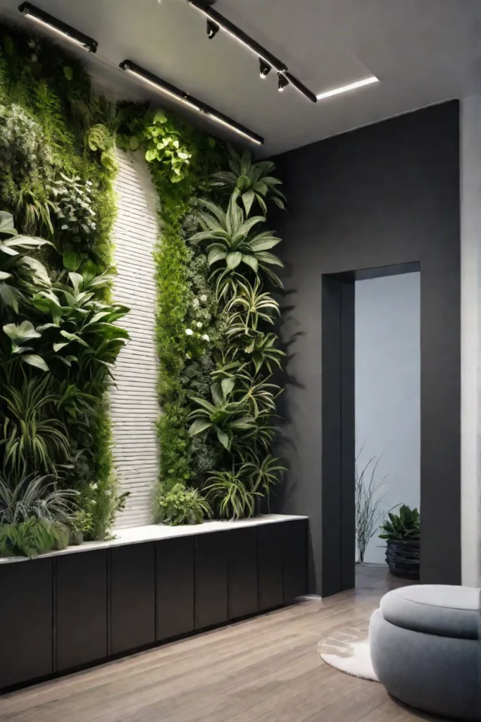 Beforeandafter comparison of a bare wall transformed into a vertical garden
