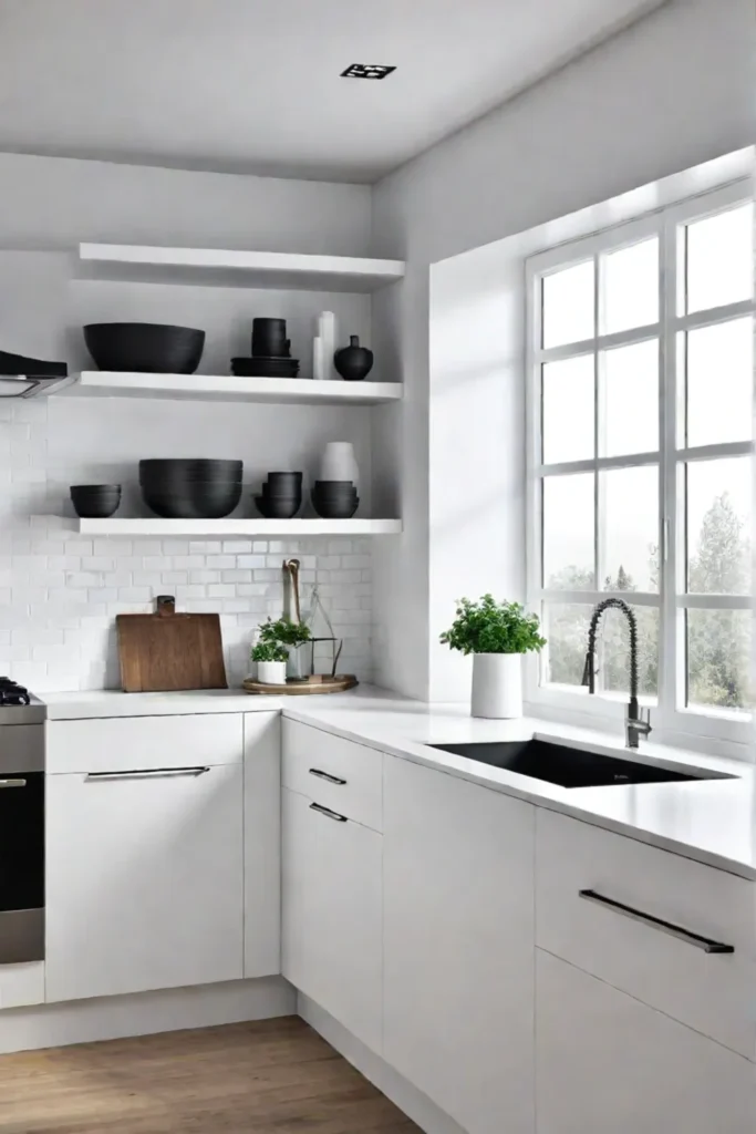 Bright Scandinavian kitchen with white cabinets