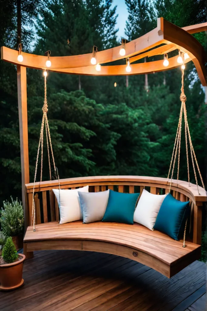 Charming cedar deck with swing and lights