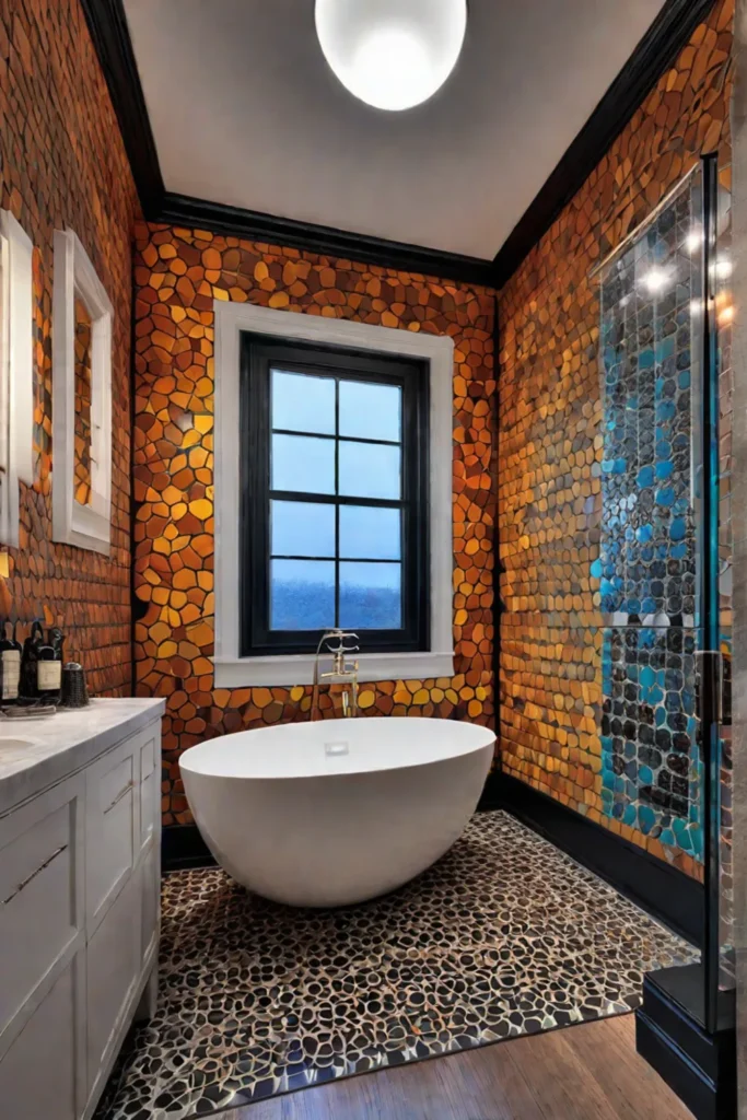 Childs bathroom with colorful heated tile floor