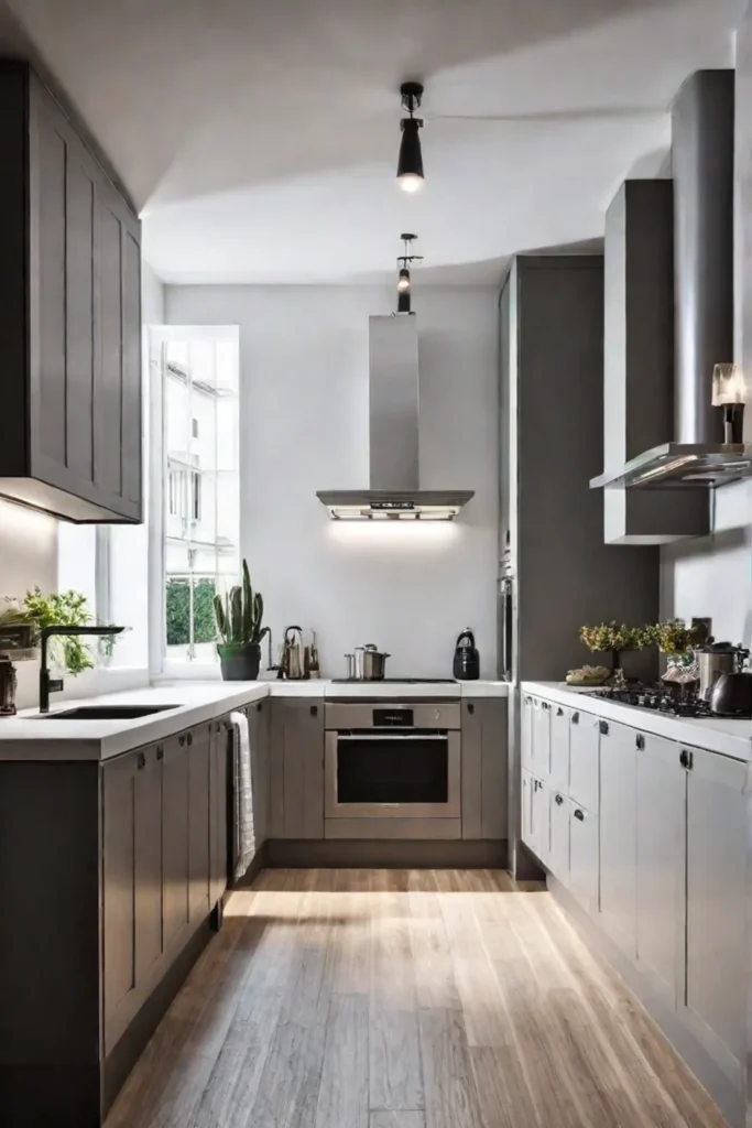 Clever lighting design maximizing space and functionality in a small kitchen