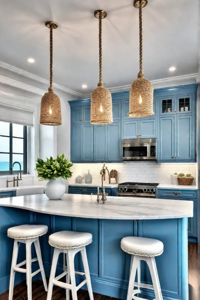 Coastal kitchen with nauticalstyle pendant lights