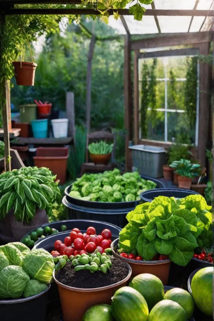 Community garden with container vegetables